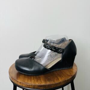 Aetrex Mia Black Leather Wedge Sandal Women’s Size 10